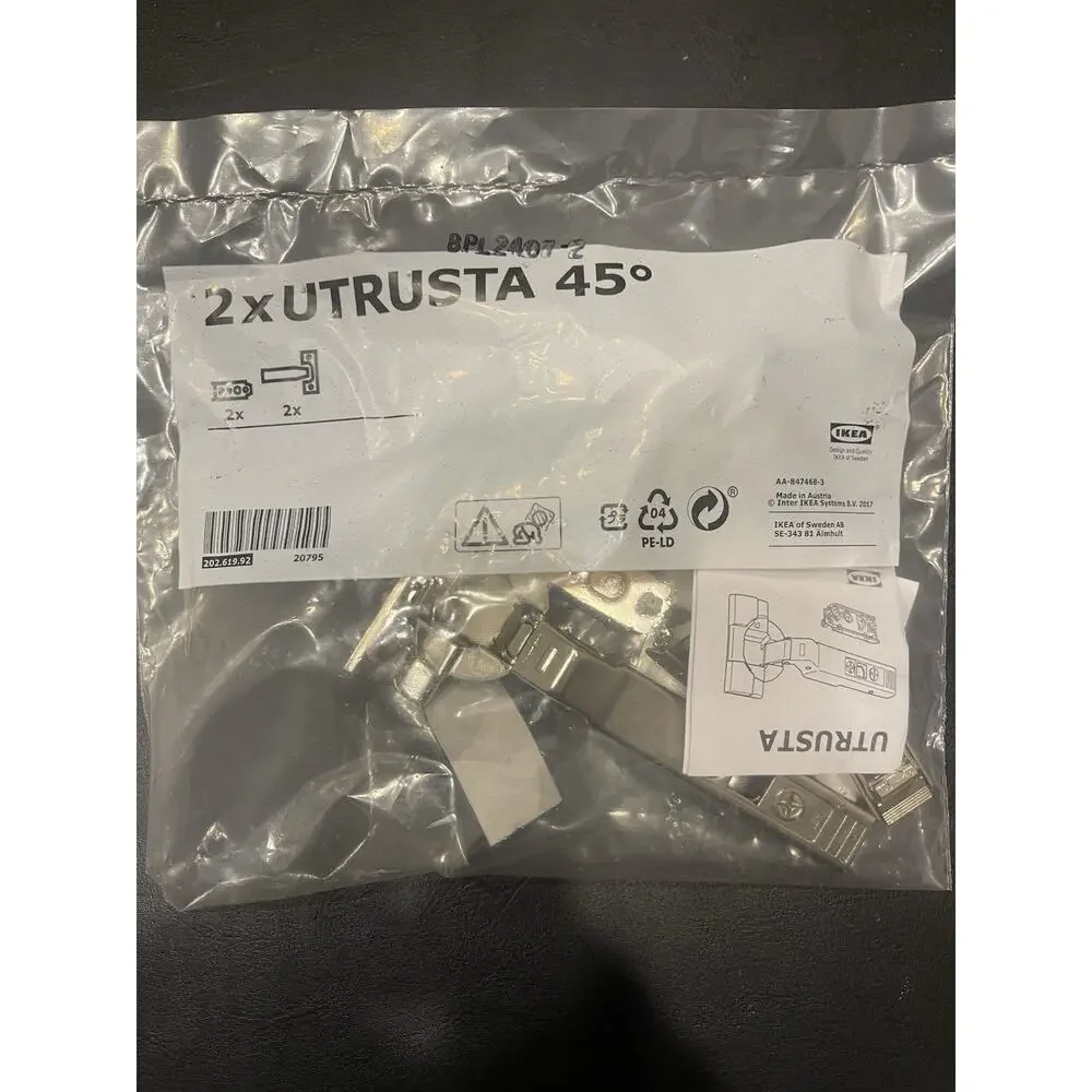 IKEA UTRUSTA Sektion Cabinet Door Soft Close HINGE 2 pack 45 Degree 202.619.92